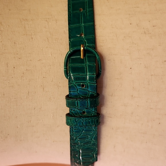 Accessories - Vintage Croco Leather Belt Emerald Green